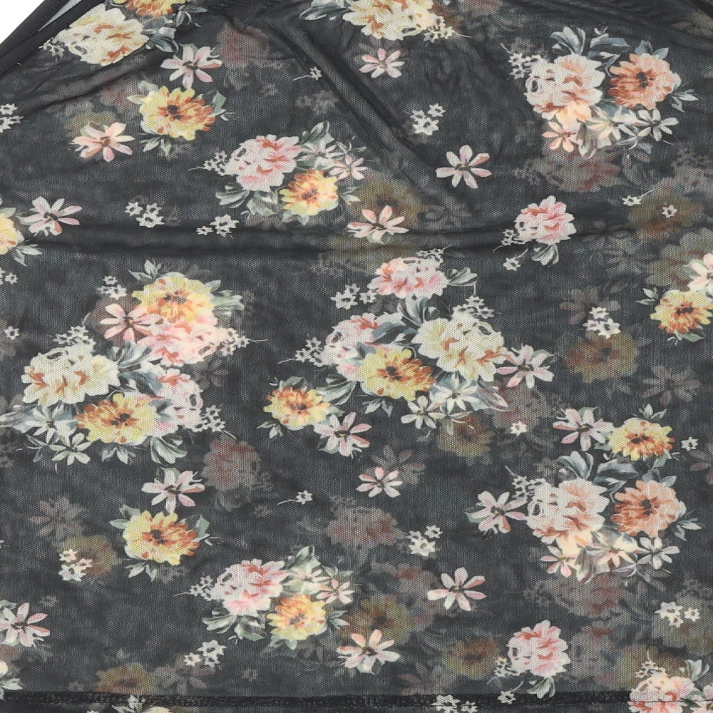 New Look Womens Black Floral Polyester Basic Blouse Size 10 Square Neck - Cold Shoulder