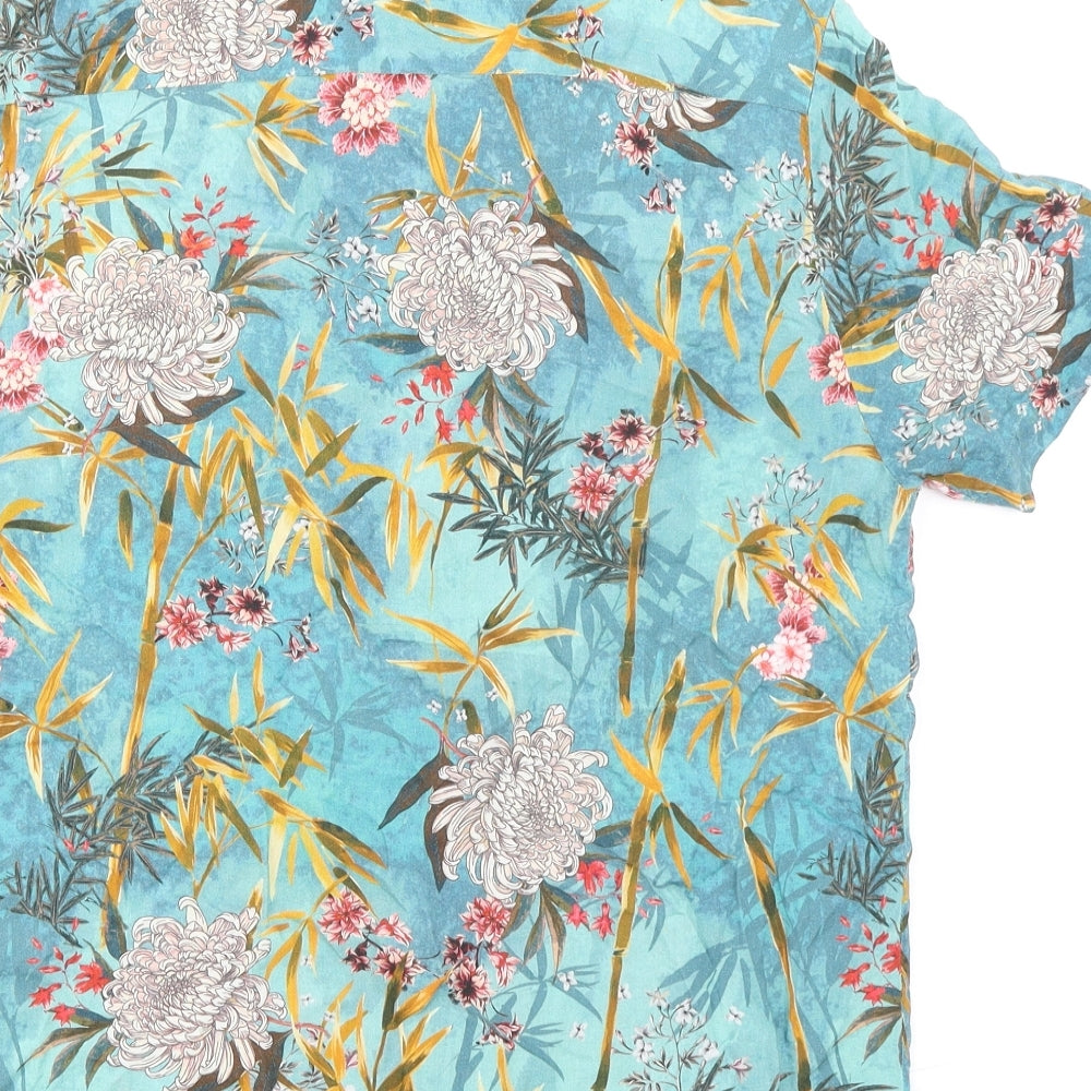 Jade Mens Multicoloured Geometric Viscose Button-Up Size XS Collared Button - Plant Print