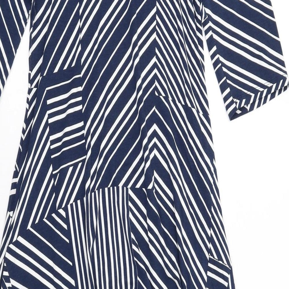 Damart Womens Blue Geometric Viscose Trapeze & Swing Size 10 Round Neck Pullover