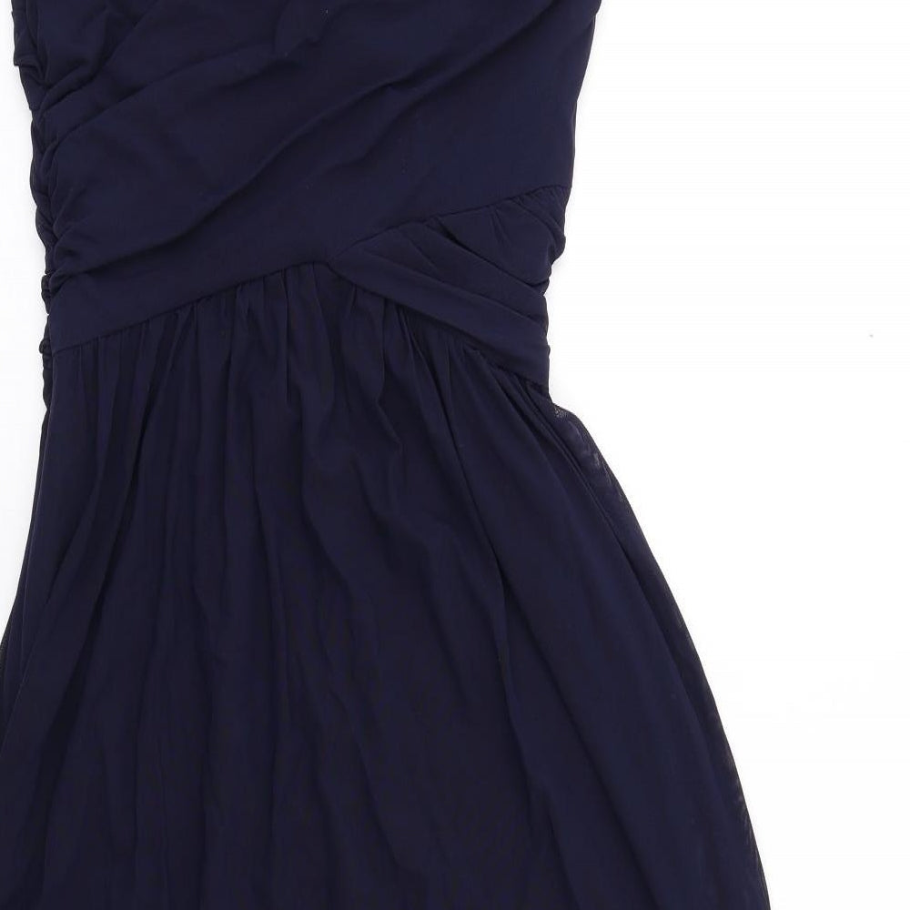 ASOS Womens Blue Polyester Fit & Flare Size 10 One Shoulder Zip