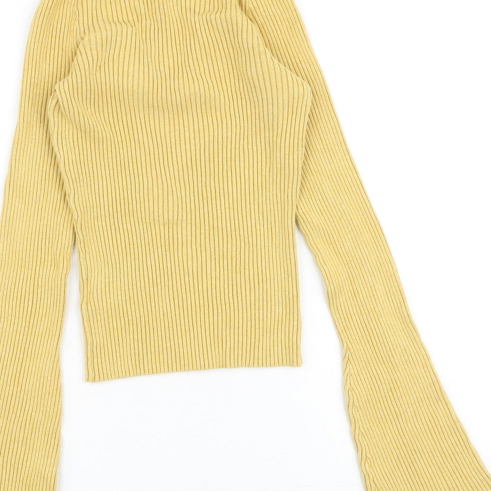 H&M Womens Yellow Scoop Neck Viscose Pullover Jumper Size M
