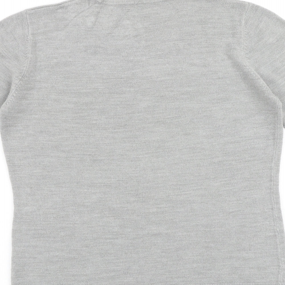 BHS Womens Grey Acrylic Basic T-Shirt Size 12 Round Neck - Floral Detail