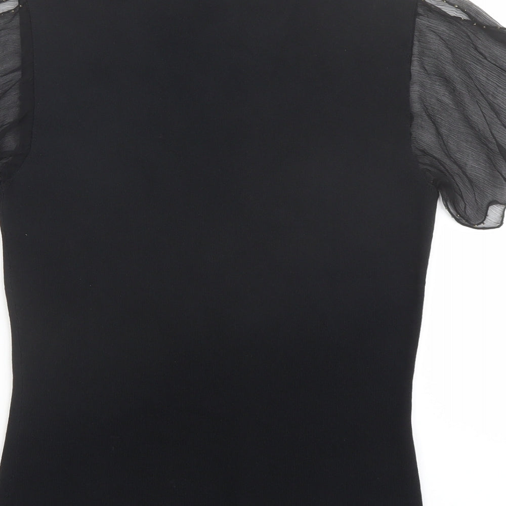 Country Casuals Womens Black Viscose Basic Blouse Size S V-Neck