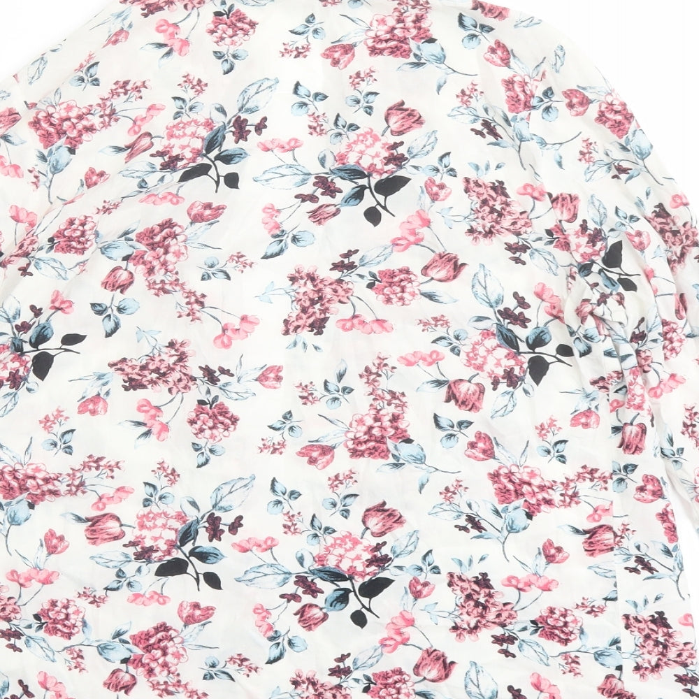 Select Womens White Floral Viscose Kimono Blouse Size 8 V-Neck