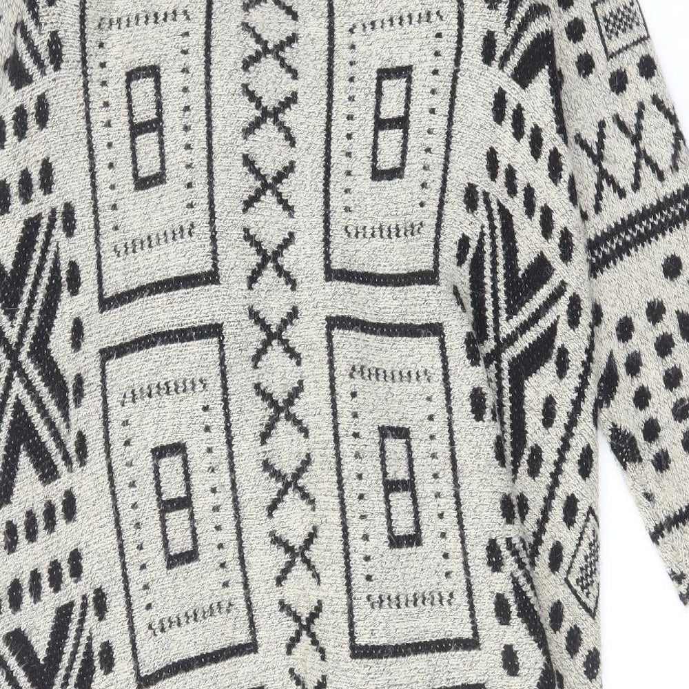 Klass Womens Beige V-Neck Geometric Acrylic Cardigan Jumper Size M