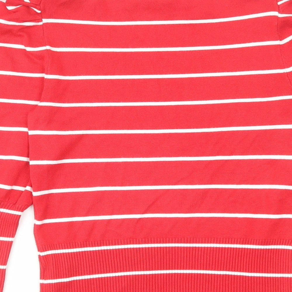 QED London Womens Red Round Neck Striped Viscose Pullover Jumper Size S
