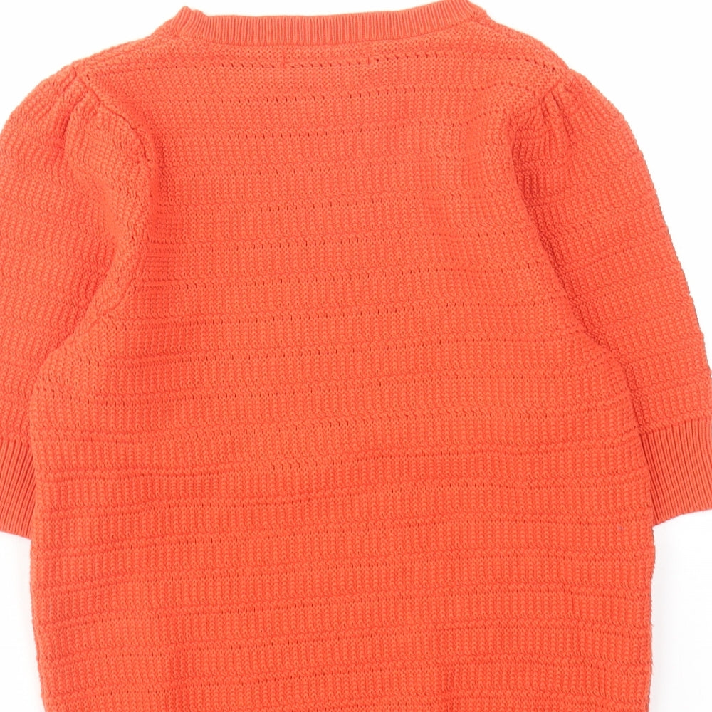 Marks & Spencer Womens Orange Round Neck Cotton Pullover Jumper Size 10