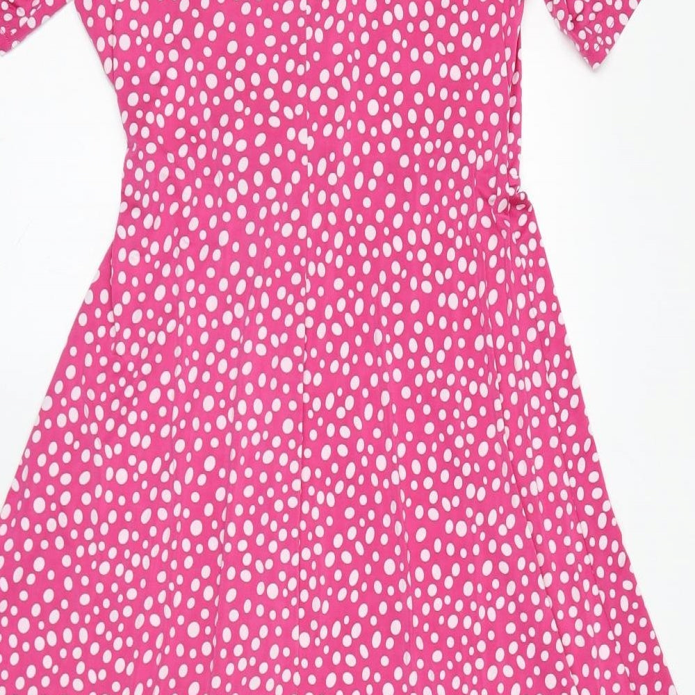 Kaleidoscope Womens Pink Polka Dot Polyester A-Line Size 10 V-Neck Pullover - Knot Detail