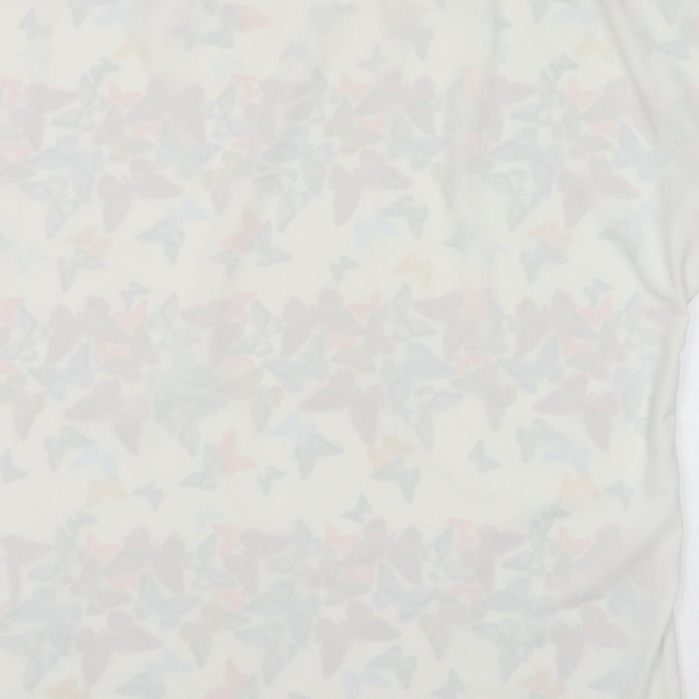 NEXT Womens White Geometric Polyester Basic Blouse Size 12 Round Neck - Butterfly Pattern
