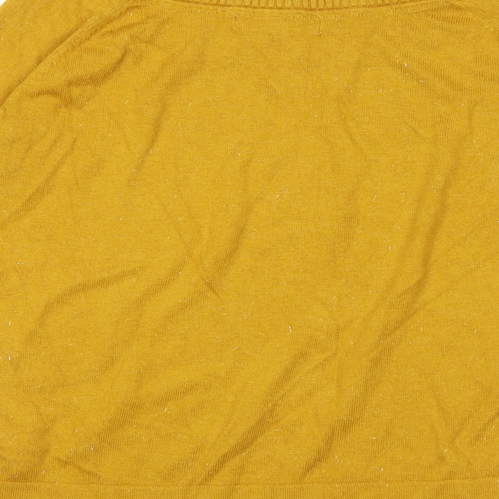 BiBA Womens Yellow Boat Neck Nylon Pullover Jumper Size 8