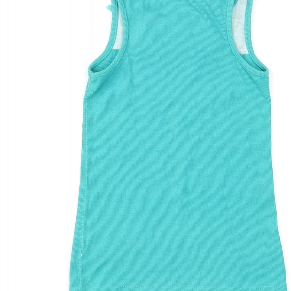 NEXT Girls Green Cotton Basic Tank Size 7 Years Round Neck Pullover