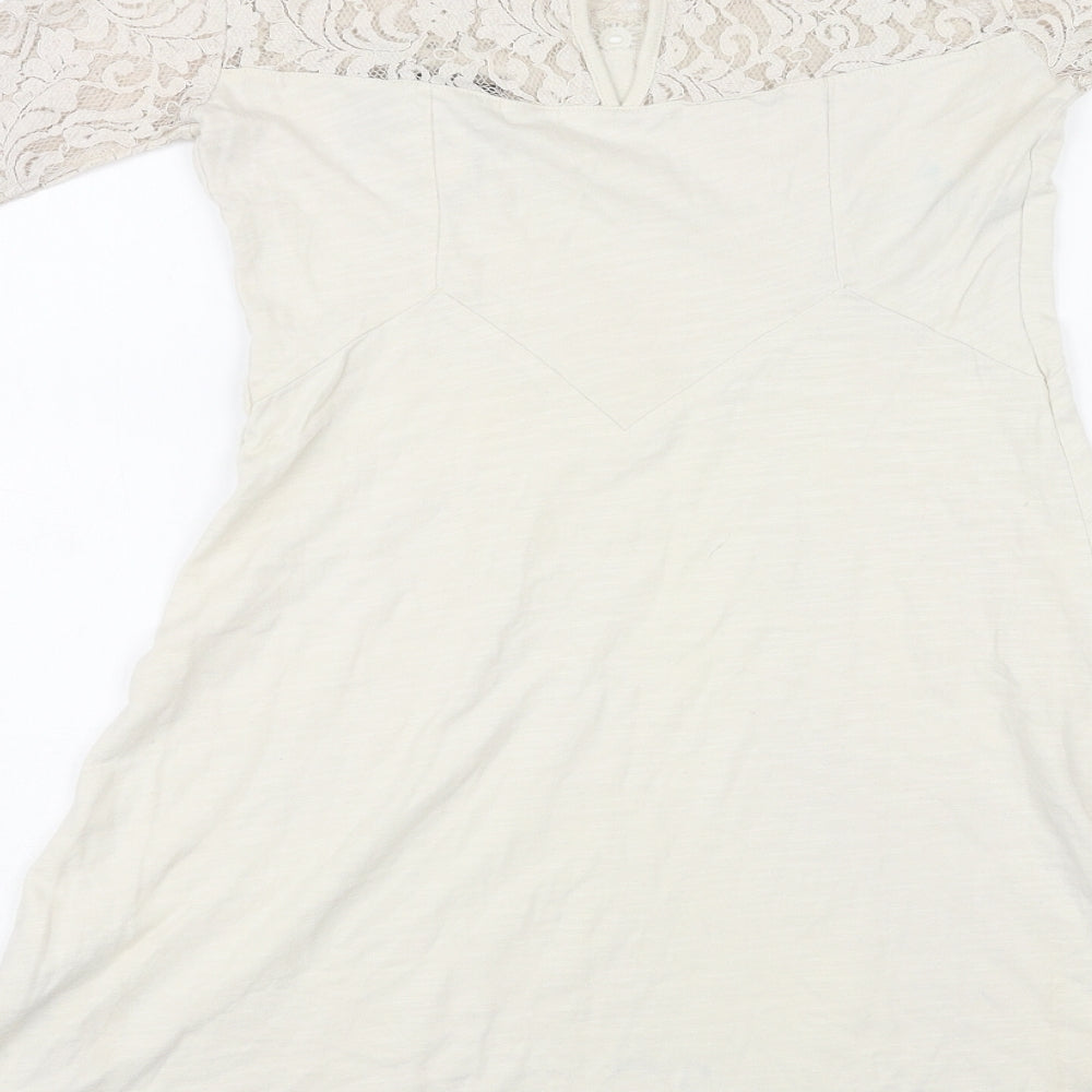 ASOS Womens Ivory Cotton A-Line Size 8 Mock Neck Button - Lace