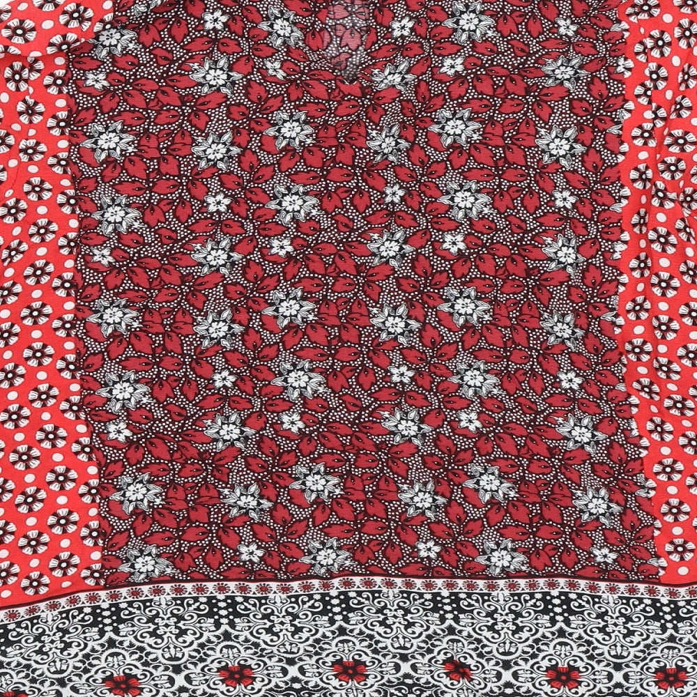 River Island Womens Red Geometric Viscose Basic Blouse Size 8 Mock Neck