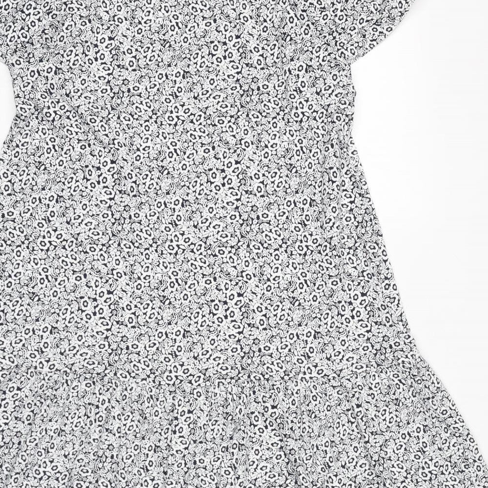 Marks & Spencer Womens White Geometric Viscose Trapeze & Swing Size 12 Round Neck Pullover