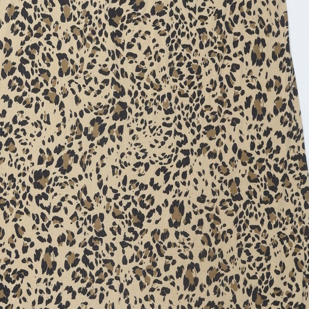 Marks & Spencer Womens Beige Animal Print Viscose A-Line Size 8 Round Neck Pullover - Leopard Print