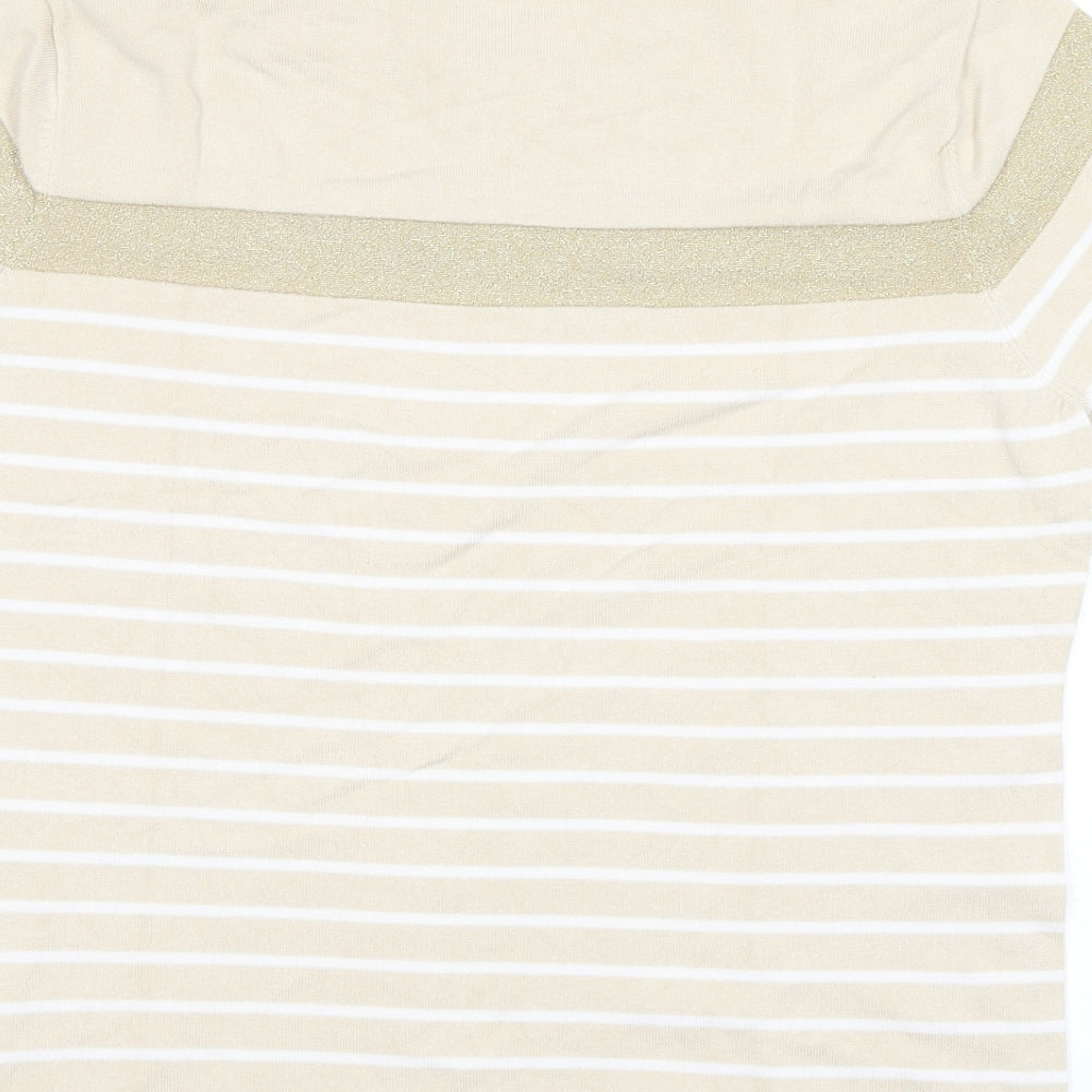 Casamia Womens Beige Round Neck Striped Viscose Pullover Jumper Size L