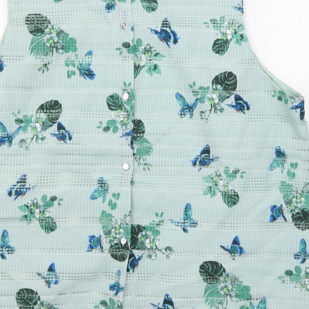 Oasis Womens Blue Floral Polyester Basic Tank Size 22 Round Neck - Butterfly