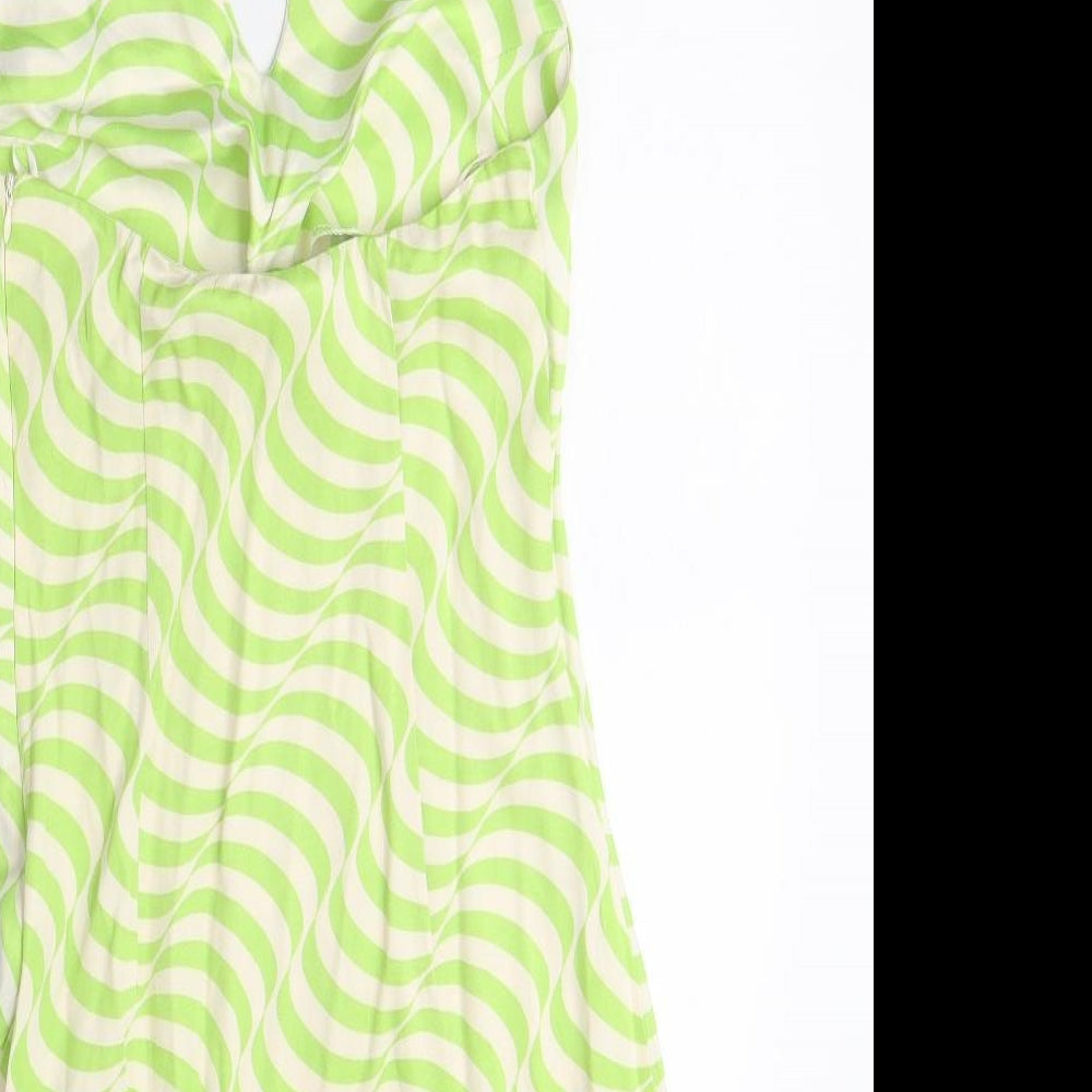 Zara Womens Green Geometric Viscose Bodycon Size XS Halter Zip