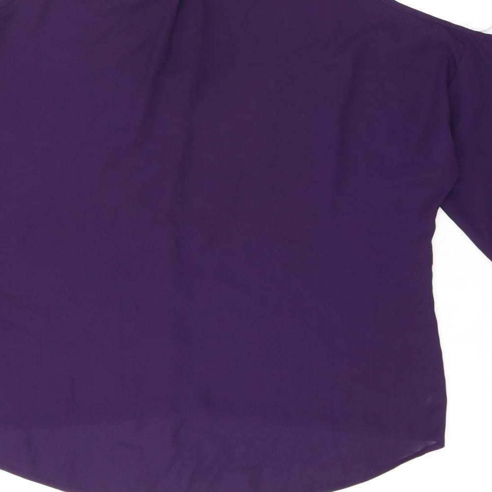 Select Womens Purple Polyester Basic Button-Up Size 12 Collared - Cold Shoulder