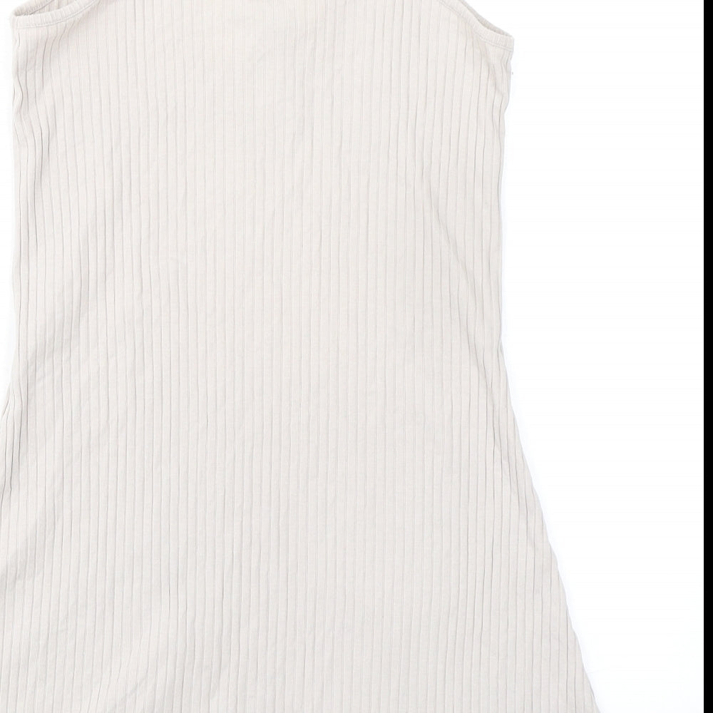 H&M Womens Beige Cotton A-Line Size M Round Neck Pullover - Ribbed