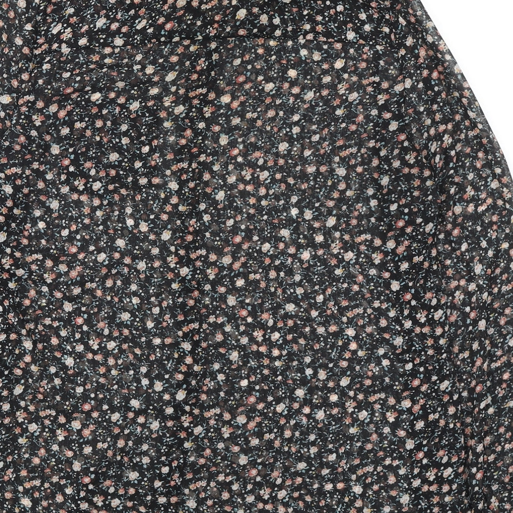 Cameo Rose Womens Black Floral Polyester Basic Button-Up Size 10 Collared