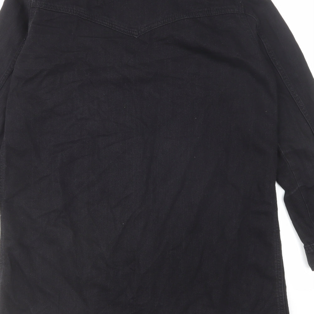 Denim & Co. Womens Black Cotton Shirt Dress Size 10 Collared Button