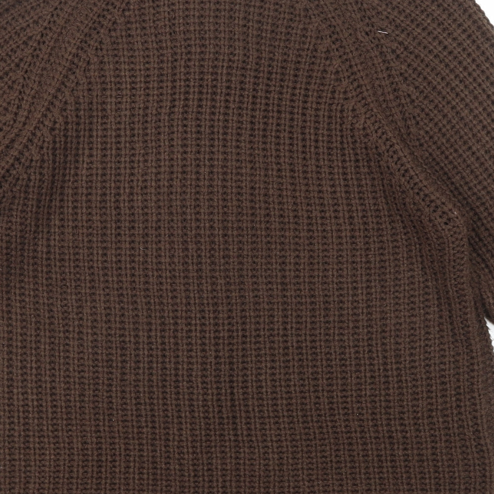 Pure & Natural Womens Brown High Neck Acrylic Cardigan Jumper Size 14