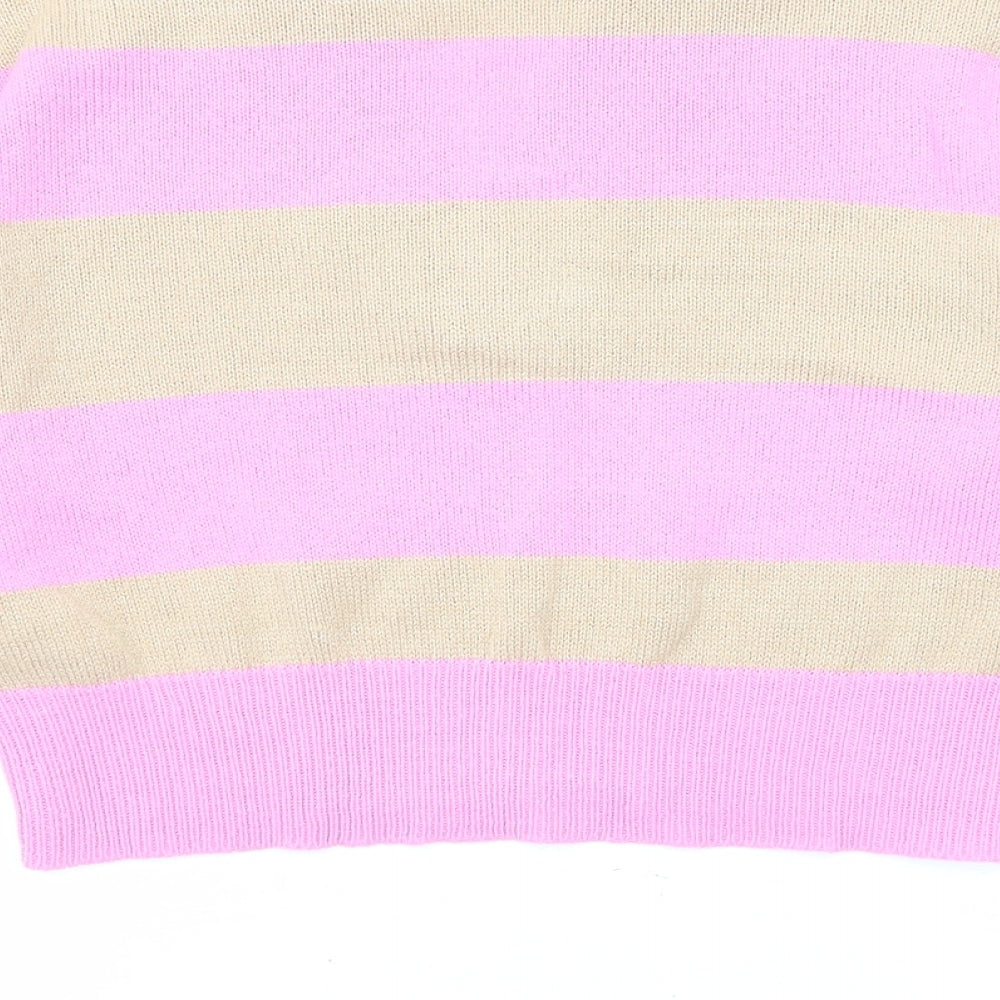 Divided by H&M Womens Pink Collared Striped Acrylic Pullover Jumper Size M