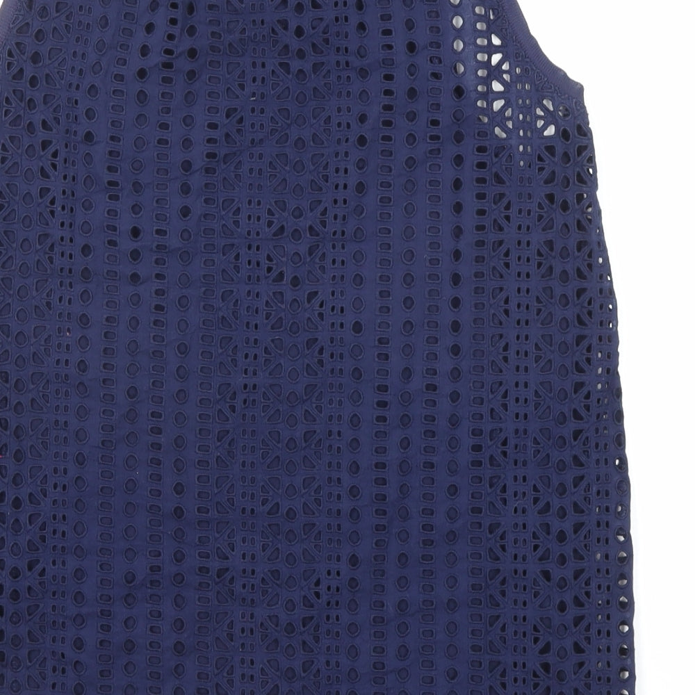 Warehouse Womens Blue Herringbone Cotton Basic Tank Size 8 Round Neck
