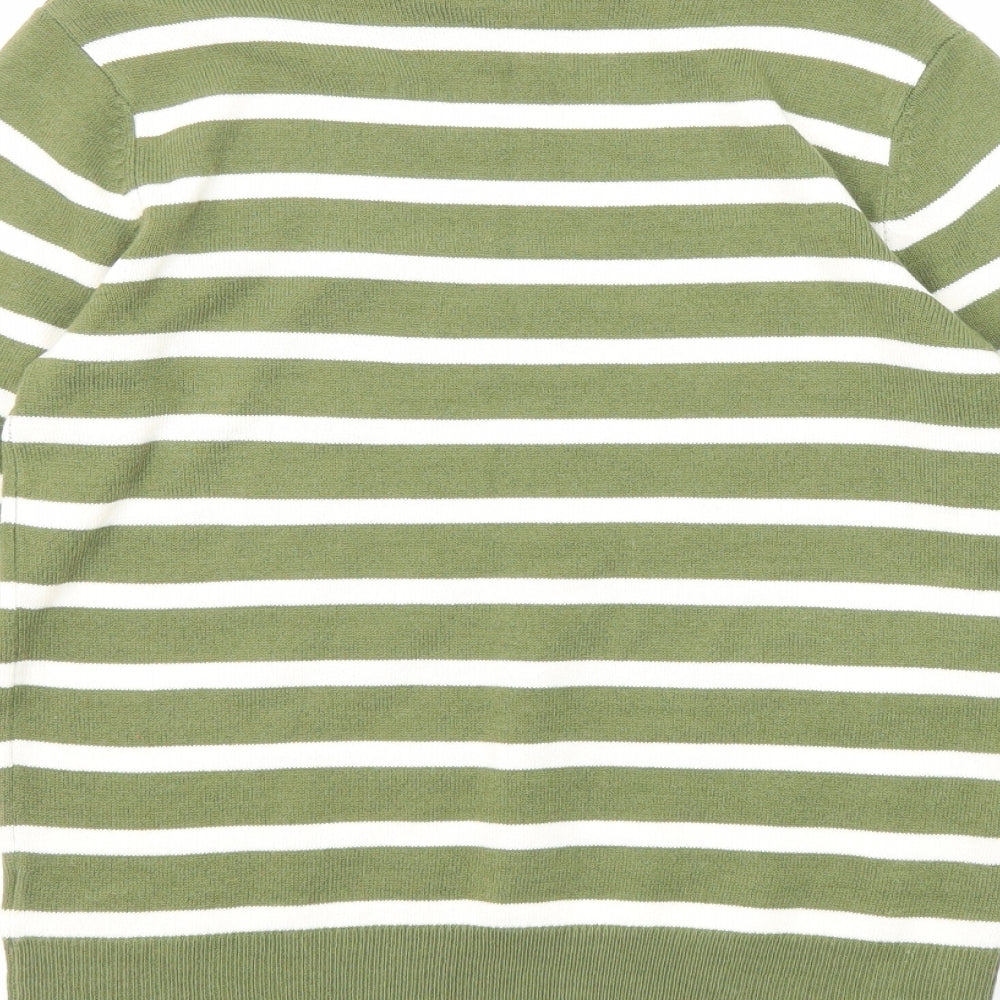 Marks & Spencer Womens Green Roll Neck Striped Acrylic Pullover Jumper Size 6
