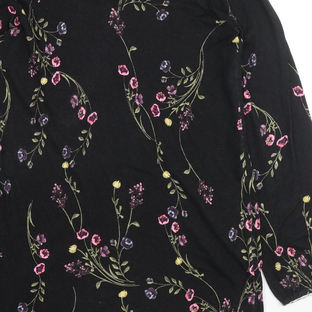 NEXT Womens Black Round Neck Floral Viscose Pullover Jumper Size 10 - Back Tie Closure