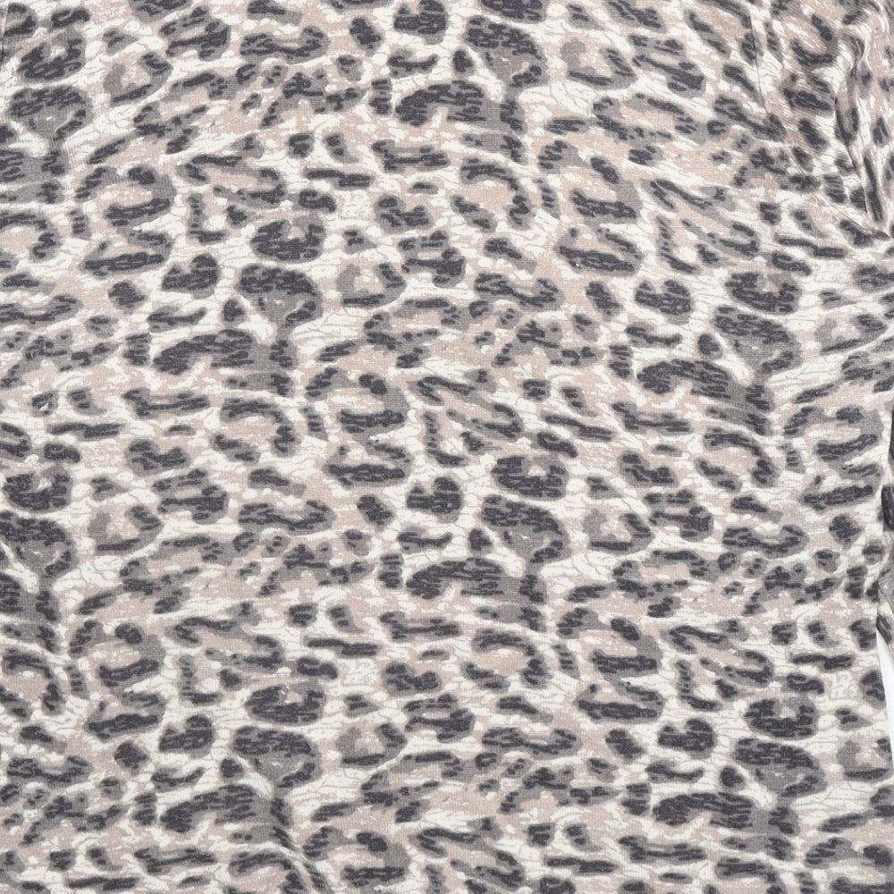 Bonmarché Womens Beige Round Neck Animal Print Polyester Pullover Jumper Size M - Leopard Print
