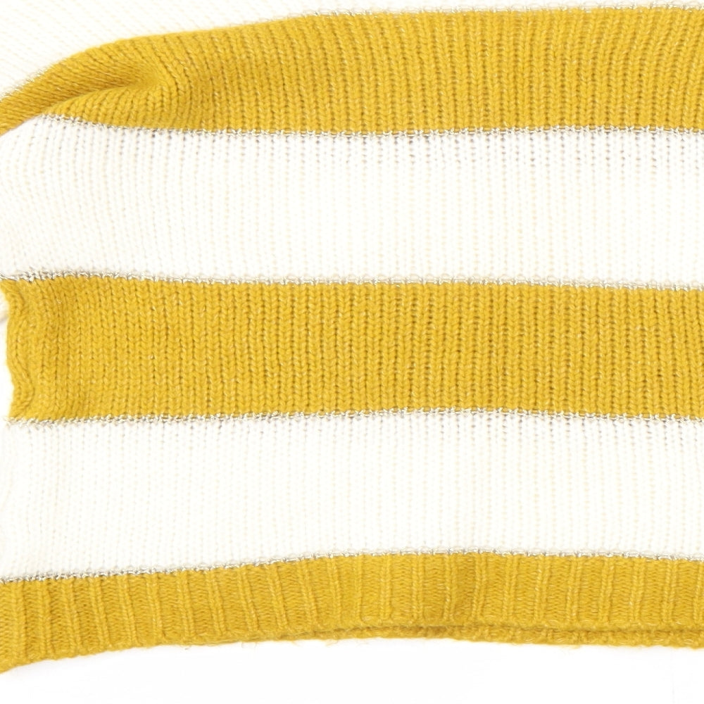 Isabella D. Womens Yellow Round Neck Striped Polyester Pullover Jumper Size S - Size S-M