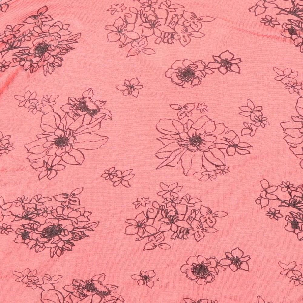 Marks & Spencer Womens Pink V-Neck Floral Acrylic Pullover Jumper Size M