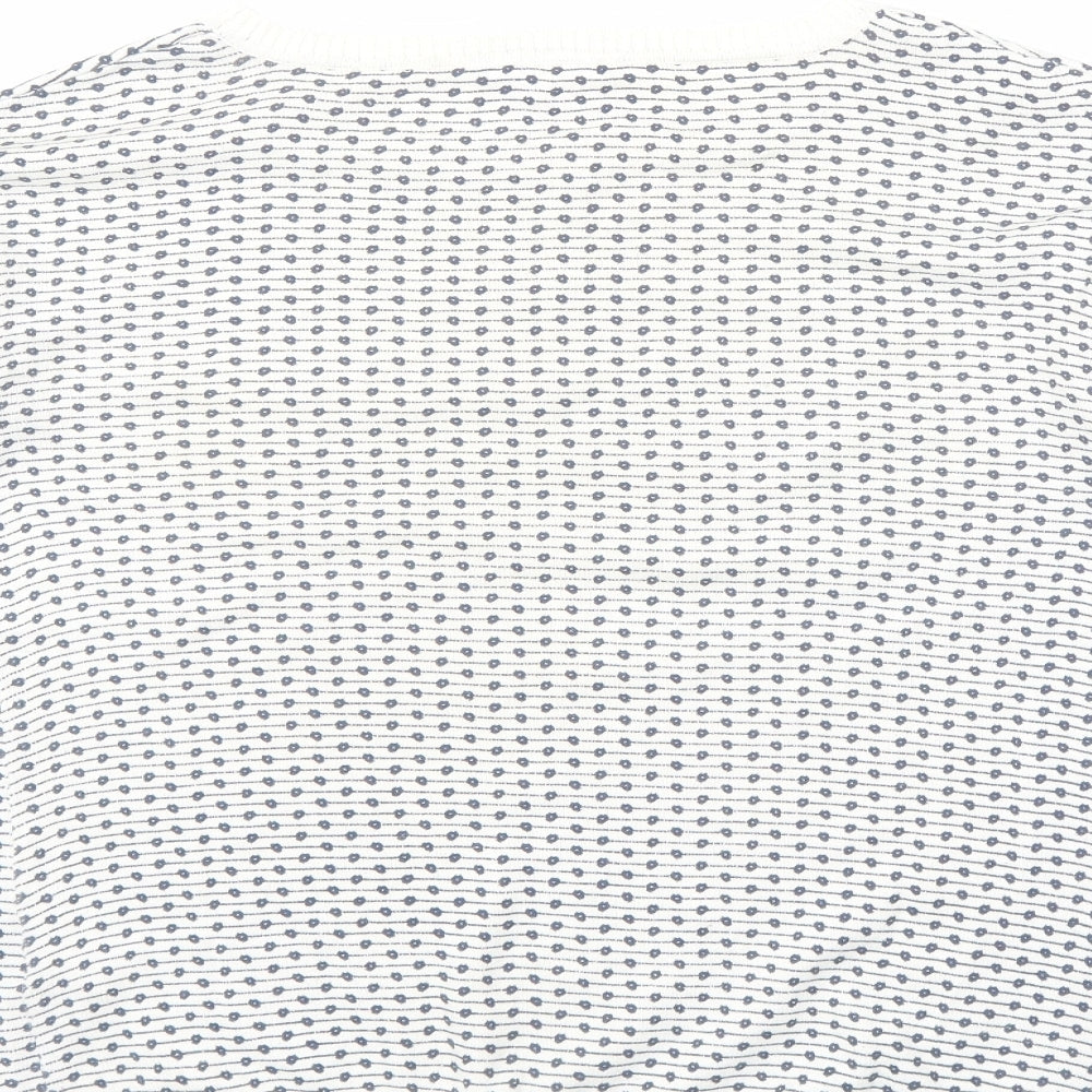 Esprit Womens Ivory Round Neck Geometric Cotton Pullover Jumper Size XS