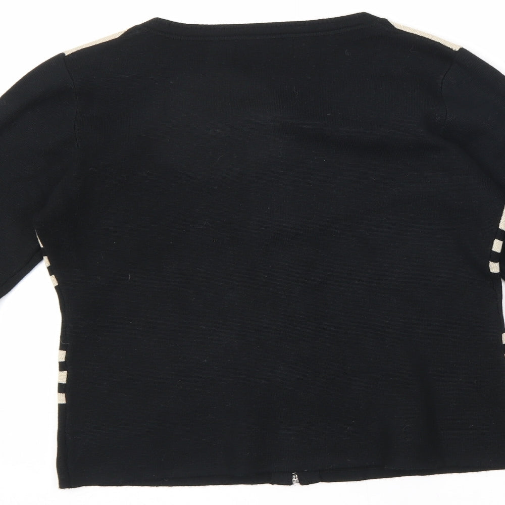 Cristina Womens Black Round Neck Viscose Full Zip Jumper Size M - Striped Zipped Cuffs Size M-L