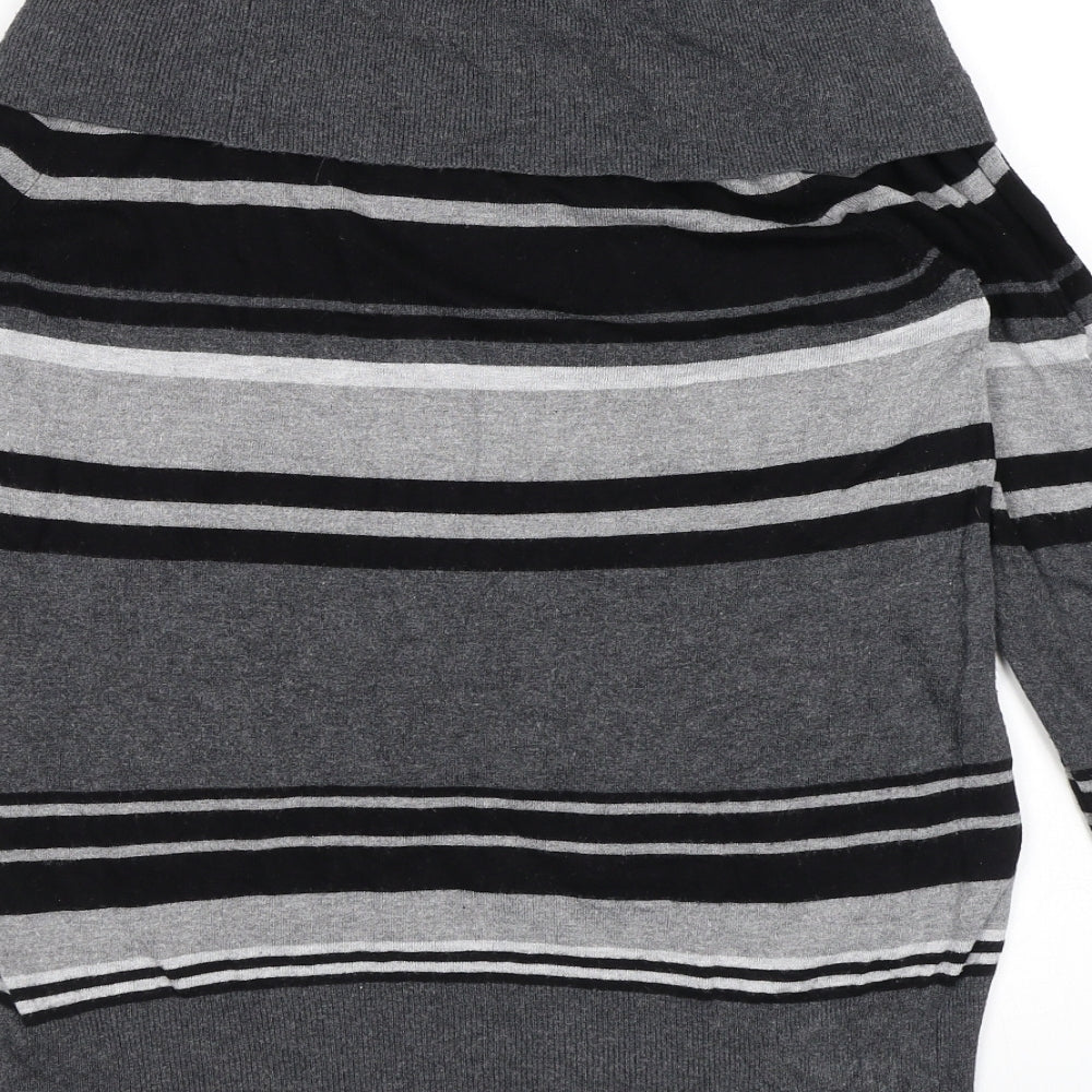 Marks & Spencer Womens Grey Roll Neck Striped Viscose Pullover Jumper Size 14