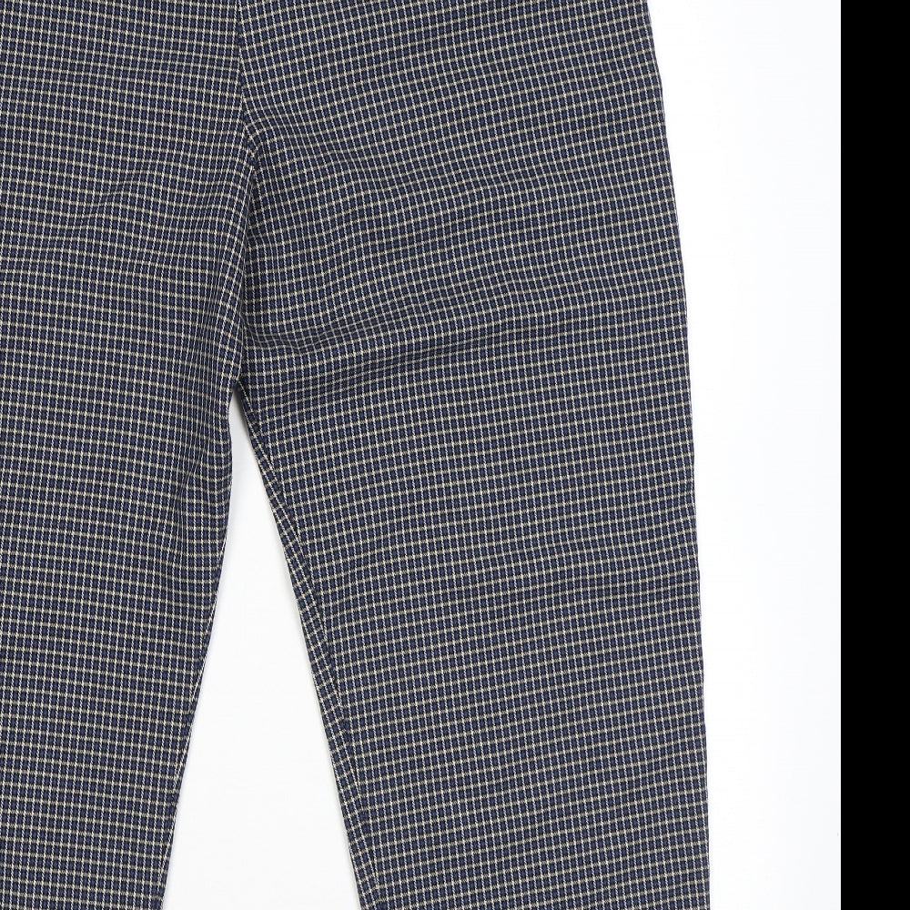 Marks and Spencer Womens Blue Plaid Polyester Trousers Size 12 L24 in Regular Zip