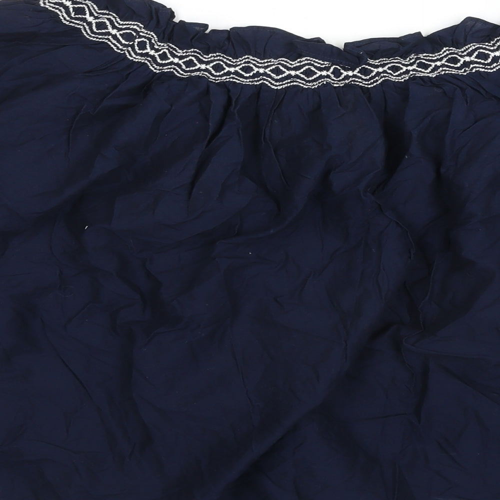 Marks & Spencer Womens Blue Cotton Basic Blouse Size 14 Off the Shoulder - Embroidered Detail