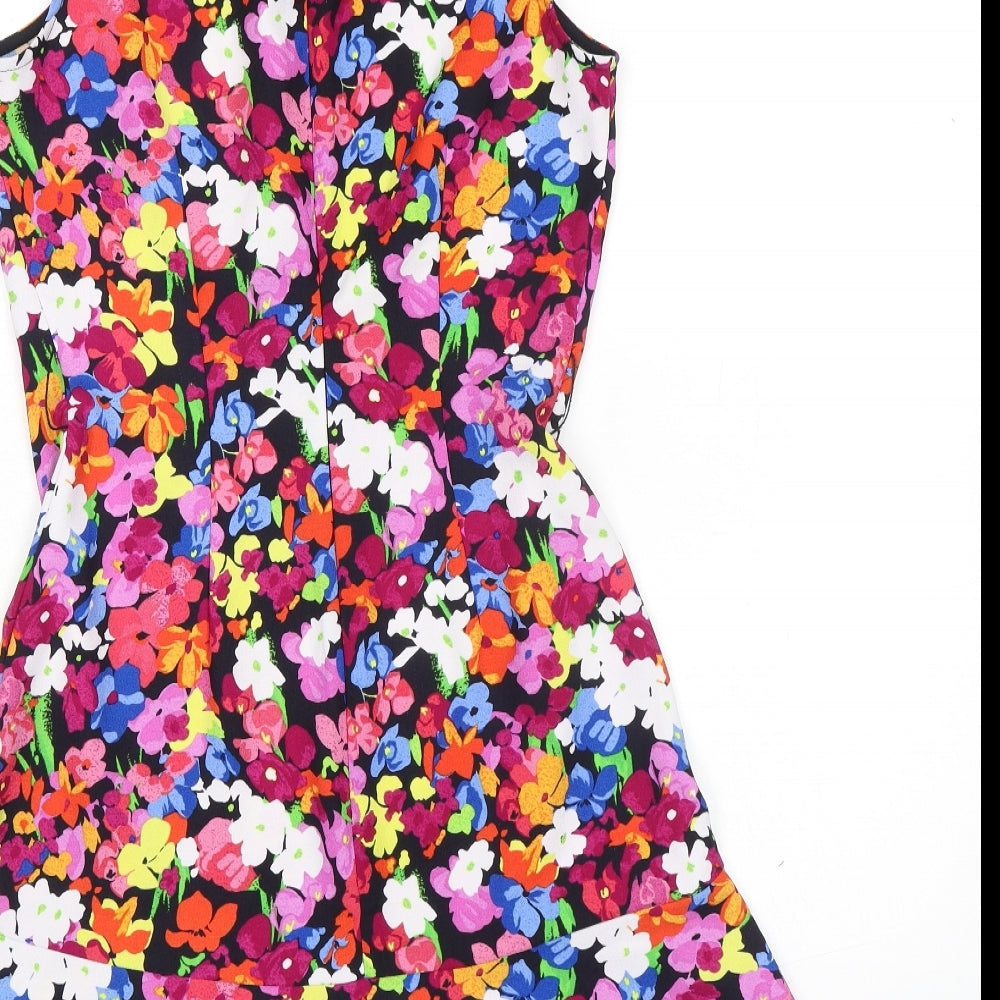 Warehouse Womens Multicoloured Floral Polyester A-Line Size 8 Crew Neck Zip
