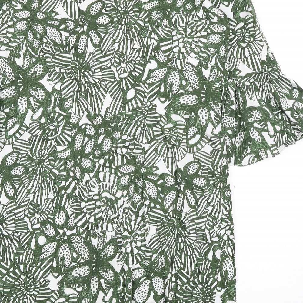 H&M Womens Green Floral Polyester A-Line Size 10 Off the Shoulder Pullover