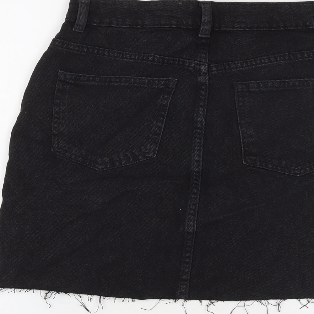 Denim & Co. Womens Black Cotton A-Line Skirt Size 8 Zip - Raw Hem
