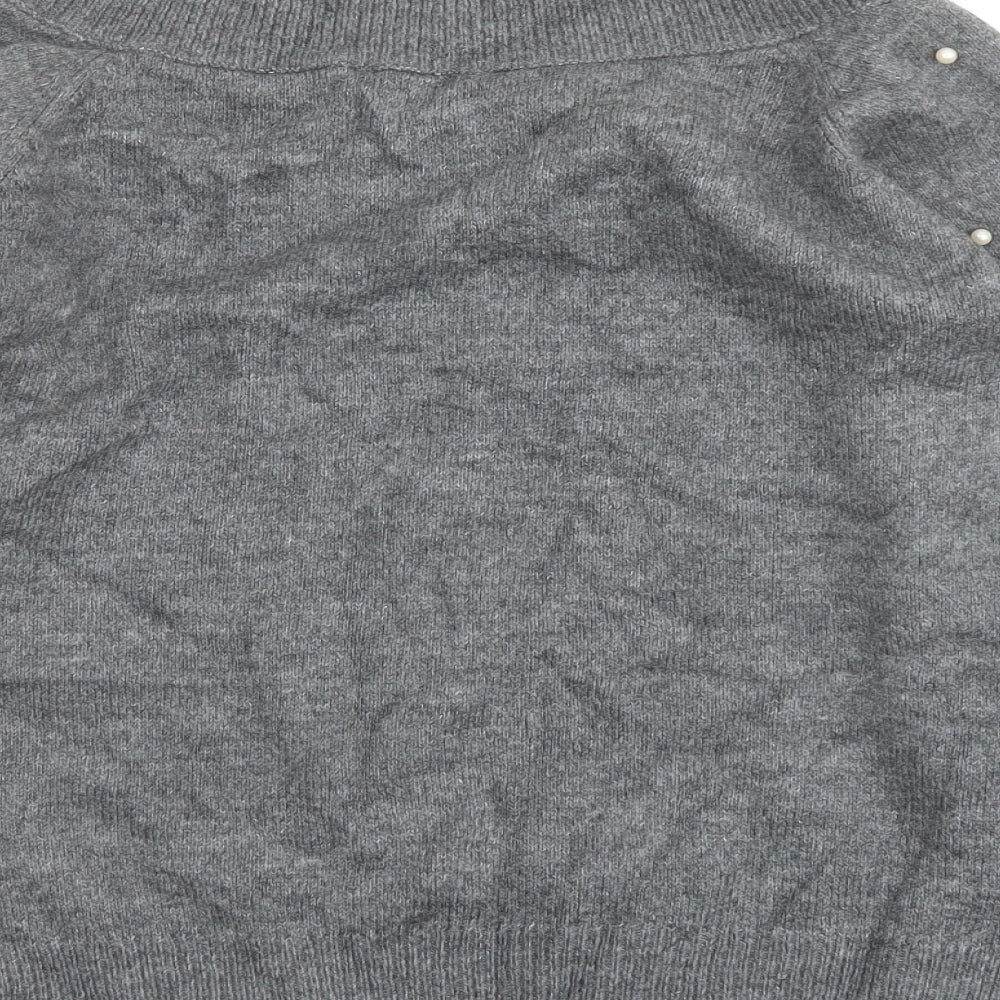 NEXT Womens Grey Boat Neck Acrylic Pullover Jumper Size 14 - Beaded