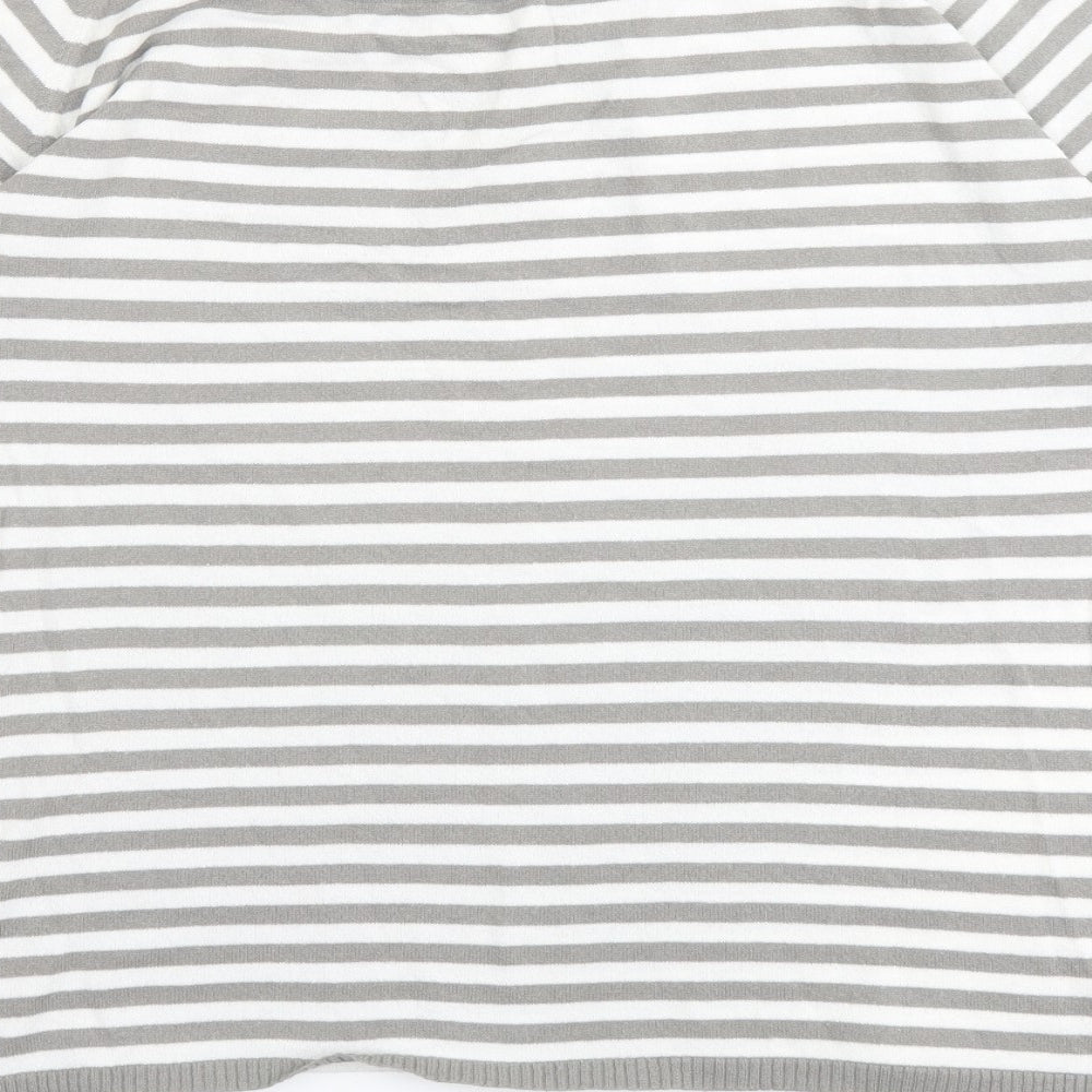Olsen Womens Grey Round Neck Striped Viscose Pullover Jumper Size 18