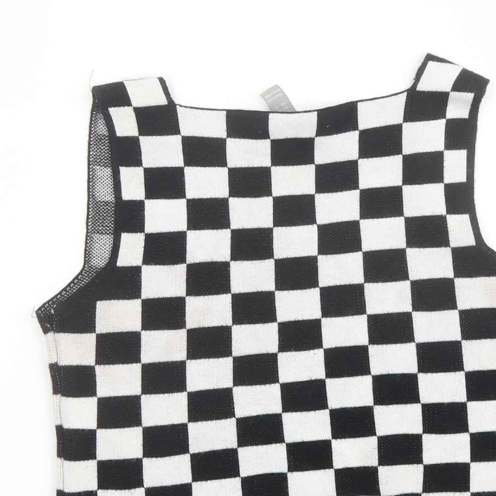 ASOS Womens Black Check Acrylic Cropped Tank Size 4 Square Neck