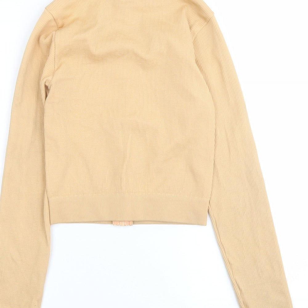 PRETTYLITTLETHING Womens Beige Polyamide Full Zip Sweatshirt Size M Zip