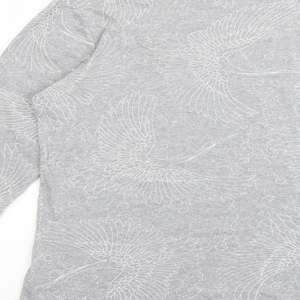 Marks & Spencer Womens Grey Geometric Cotton Basic Blouse Size 16 Boat Neck
