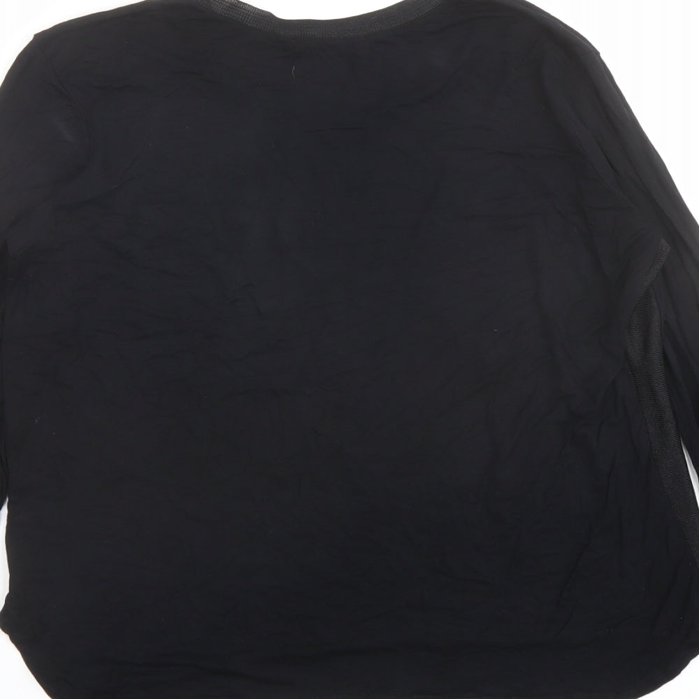 Zara Womens Black Polyester Basic Blouse Size M Round Neck - Mesh Panels