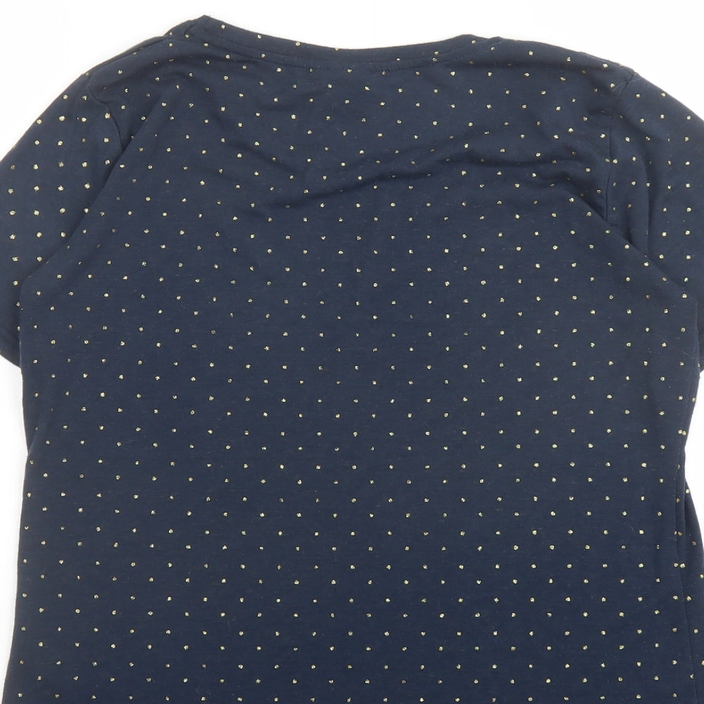ICHI Womens Blue Polka Dot Polyester Basic Tank Size M Round Neck