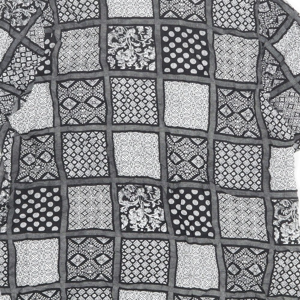 Essentials Womens Black Geometric Viscose Basic Button-Up Size 14 V-Neck